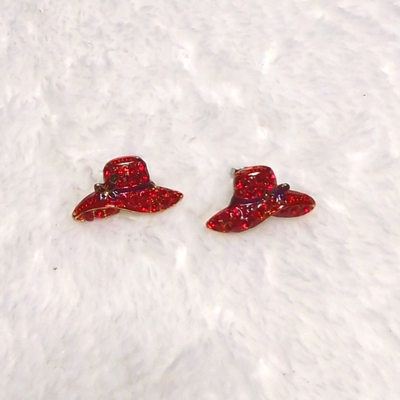 Vintage 1990's Red Hat Society Rhinestone Pierced Earrings - Picture 9 of 9